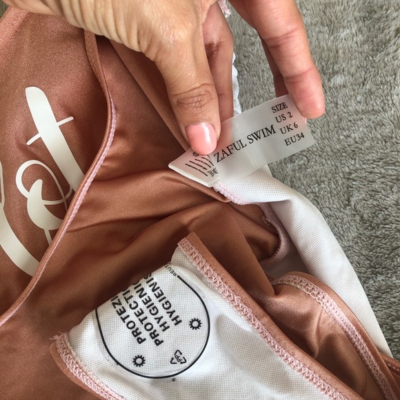 Rose gold w/ white lettering one piece swimsuit - Picture 5 of 6